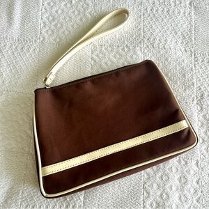 Talene Reilly Vintage Y2K Brown Wristlet Clutch: Cream Trim, Colorful Dot Lining